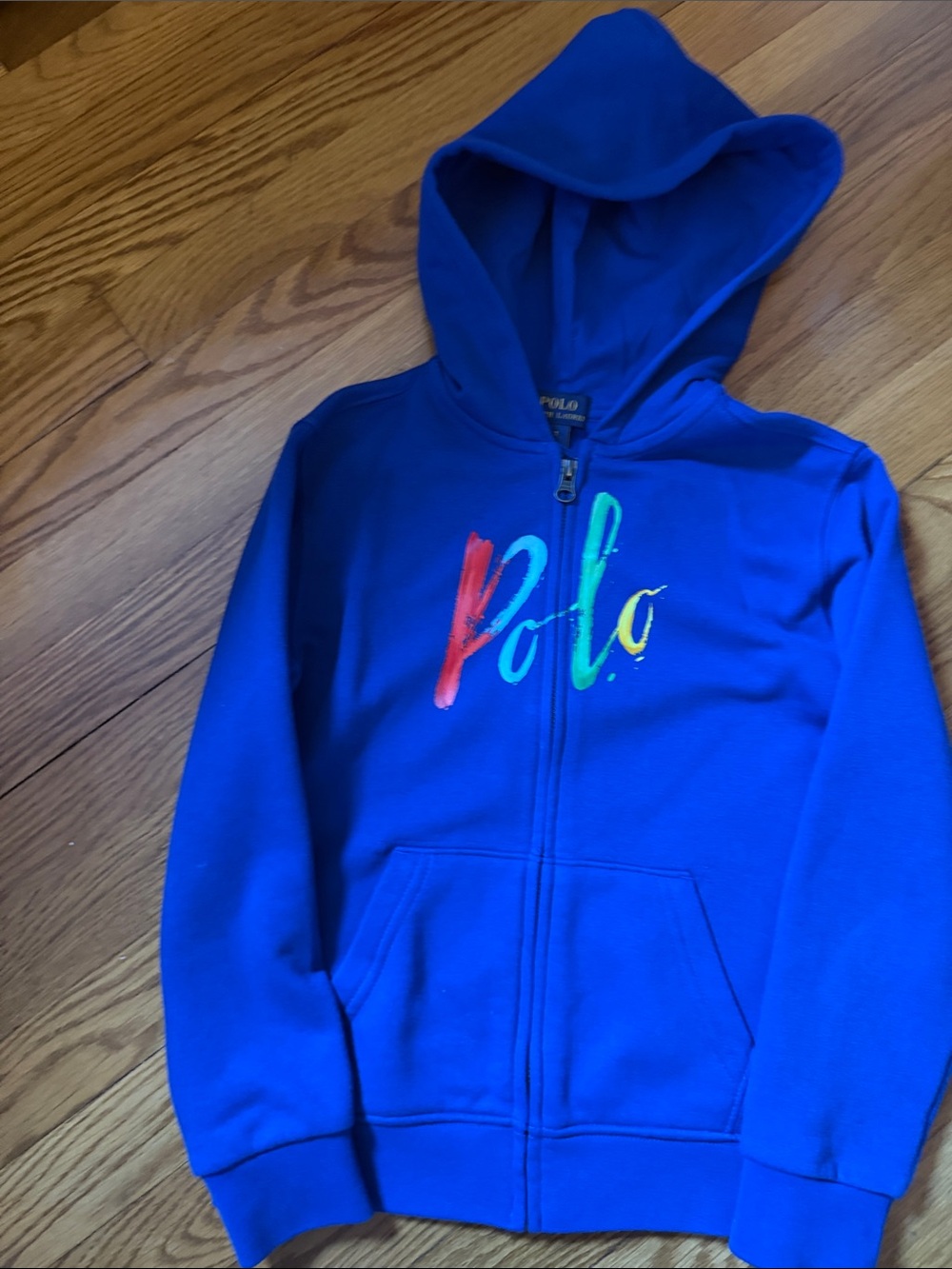 Polo by Ralph Lauren Kids Royal Blue Zip Hoodie with Multicolor Script